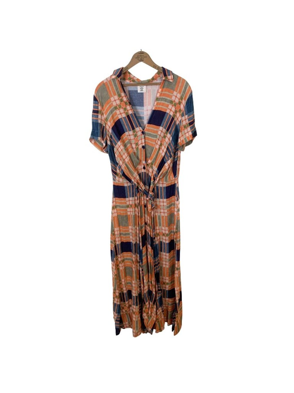Capjuluca Womens Plaid Maxi Dress Button Down Large Tie Waist Aldo Martins Full